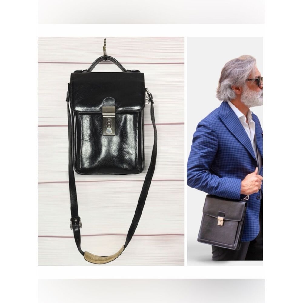 L.A.P.A. Florence Black Leather Vertical Briefcase  Italy Combination Lock